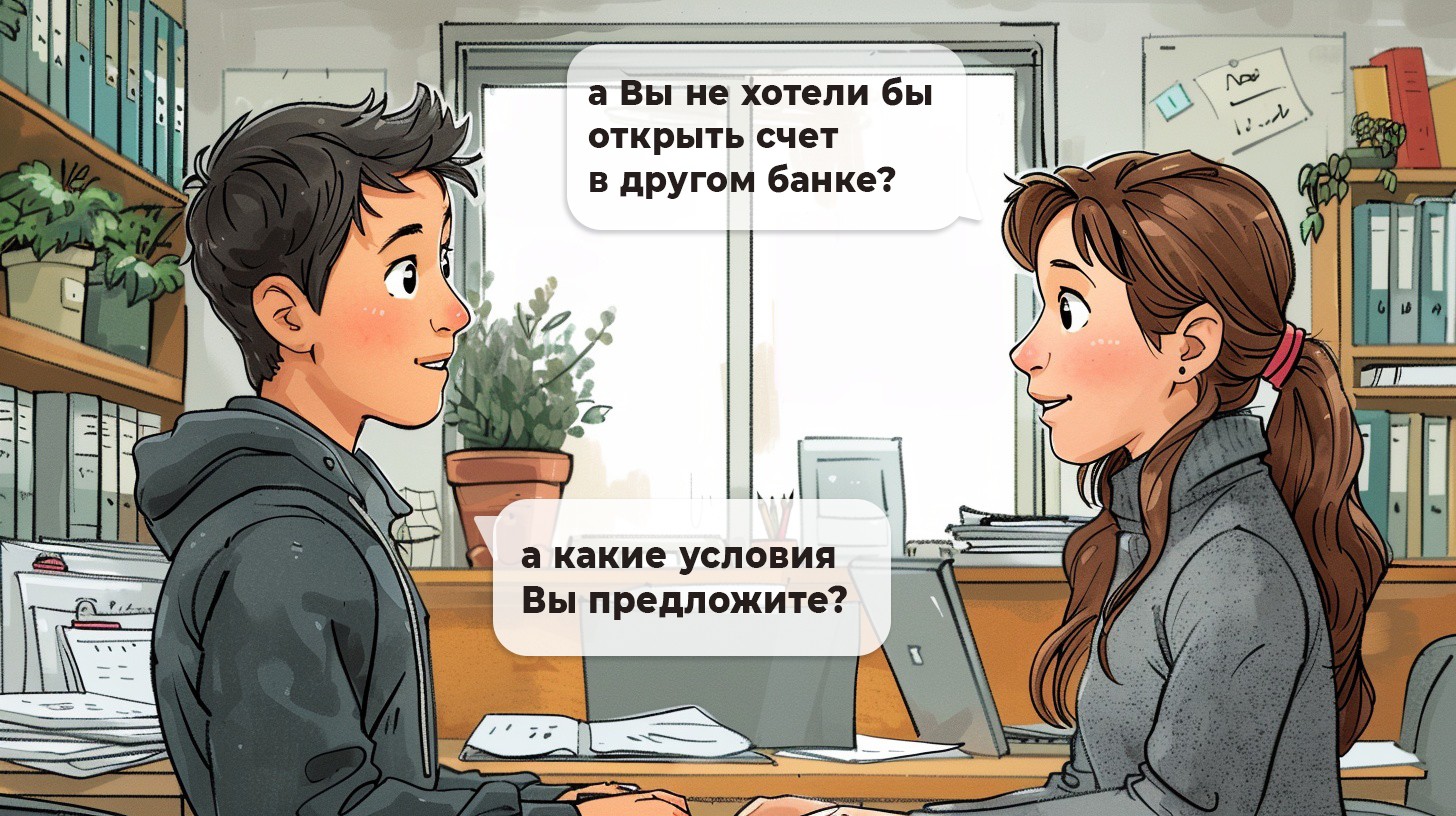 Бухгалтер и клиент обсуждают открытие счета в другом банке